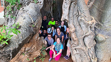 Il gruppo dentro al grande baobab-prigione presso la stazione di polizia di Kasane