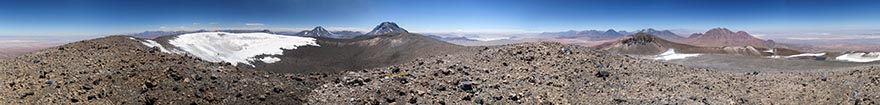 Panorama a 360° dalla cima del vulcano Lascar, 5592 m
