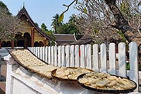Offerte di frittelle di riso al tempio di Wat Sibounheuang 