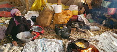 Cotturadel pranzo presso un'abitazione delle paludi di Aka Madans