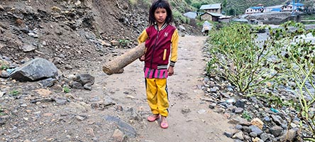 Bambina raccoglie legna a Dunai