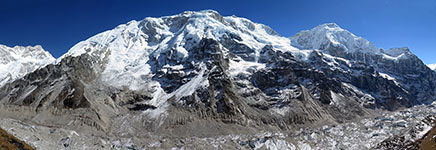 Panorama a 180° sulla catena dei Kabru verso est: all'estrema sinistra le cime del Kangchenjunga