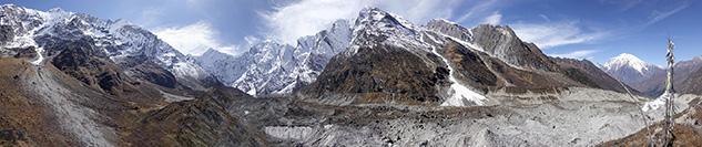 Panorama a 270° della valle di Langdang dal campo base del Ganesh
