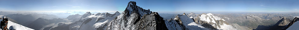 Panorama a 360° dalla fine della parte nevosa della cresta Biancograt