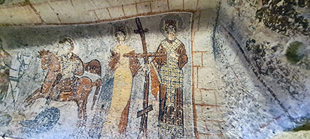 Affresco di San Teodoro, Elena e Costantino nella chiesa del serpente Yilanli Kilise presso il museo all'aria aperta di Göreme