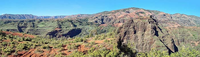 Panorama a 180° sul canyon di Waimea a Kauai