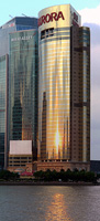 Grattacieli sui bund al tramonto