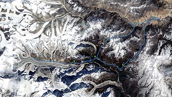 L'itinerario del nostro trek di 90 km da Qudang Xiang al cb est dell'Everest e ritorn
