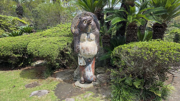 Il cane-procione Tanuki nel giardino dell'Umi Jigoku di Beppu