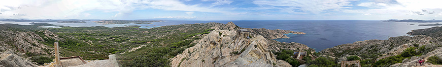 Panorama a 360° dalla vetta del monte Tejalone, 212 m, a Caprera