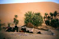 Accampamento nell'Erg Chebbi all'alba presso l'oasi Oberà