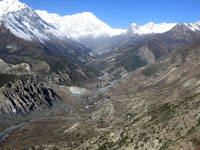 Manang e la valle del Marsyangdi dall'alto