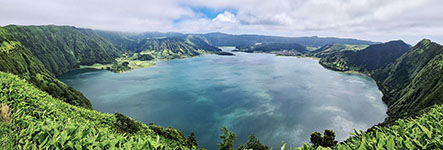 Panorama a 180° sulla laguna Azul dal mirador das Cumeeiras