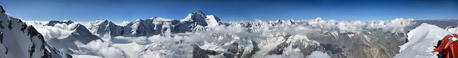 Панорамный вид на Памир 180° из лагеря 3 - Panoramica a 180° sul Pamir dal campo 3