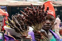 Venditrice di spiedini presso Kampala