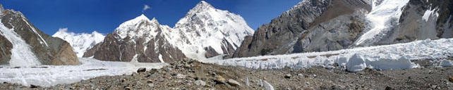 Panorama a 180° dal campo base del Broad Peak in direzione nord